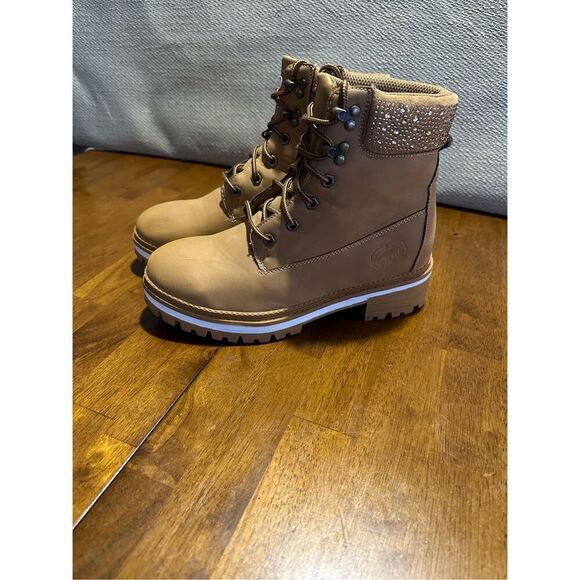 Ecco Red Womens Nubuck Leather Tan Block Platform Boots Rhinestone Womens 8 - Picture 2 of 12